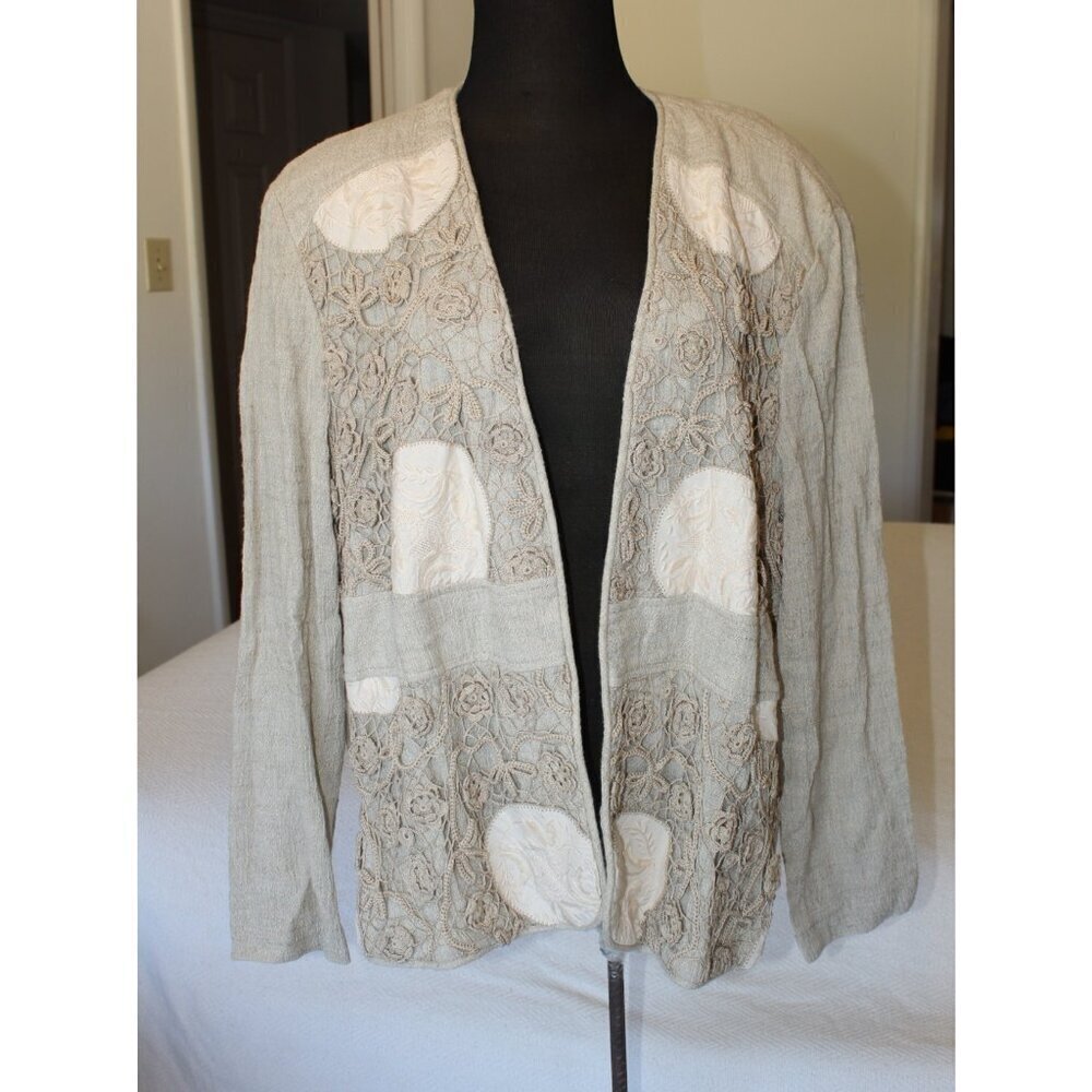 VTG LIMS Floral Embroidered Lace Cardigan XL open front Long Sleeves Grandmacore